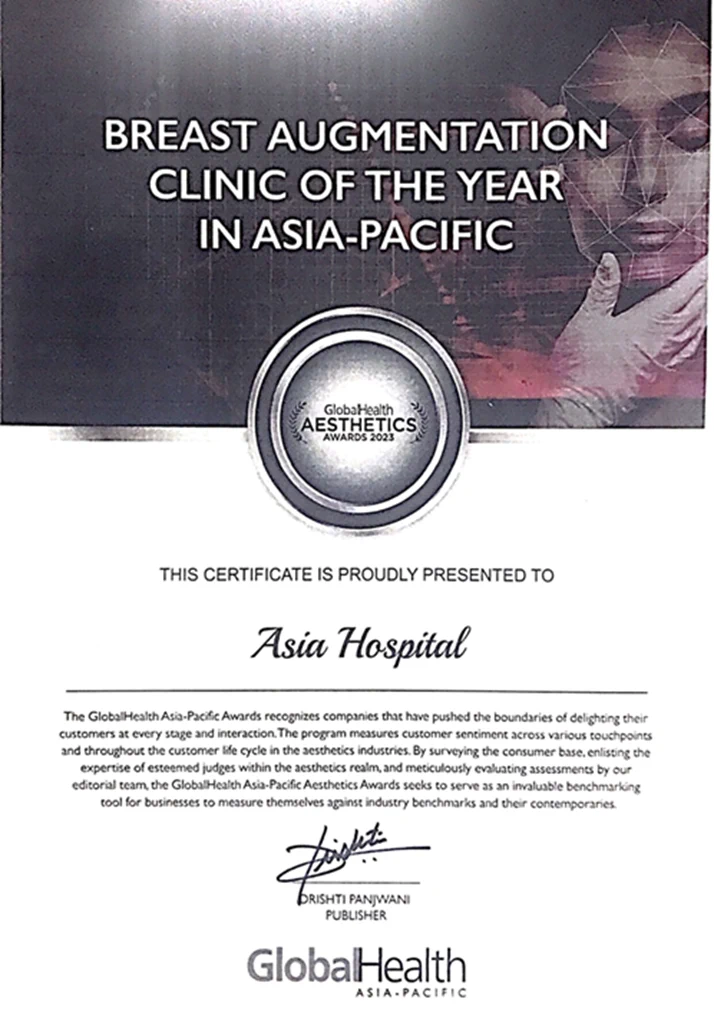 Breast Augmentation Clinic of the Year in Asia-Pacific — GlobalHealth Asia-Pacific Aesthetics Awards 2023